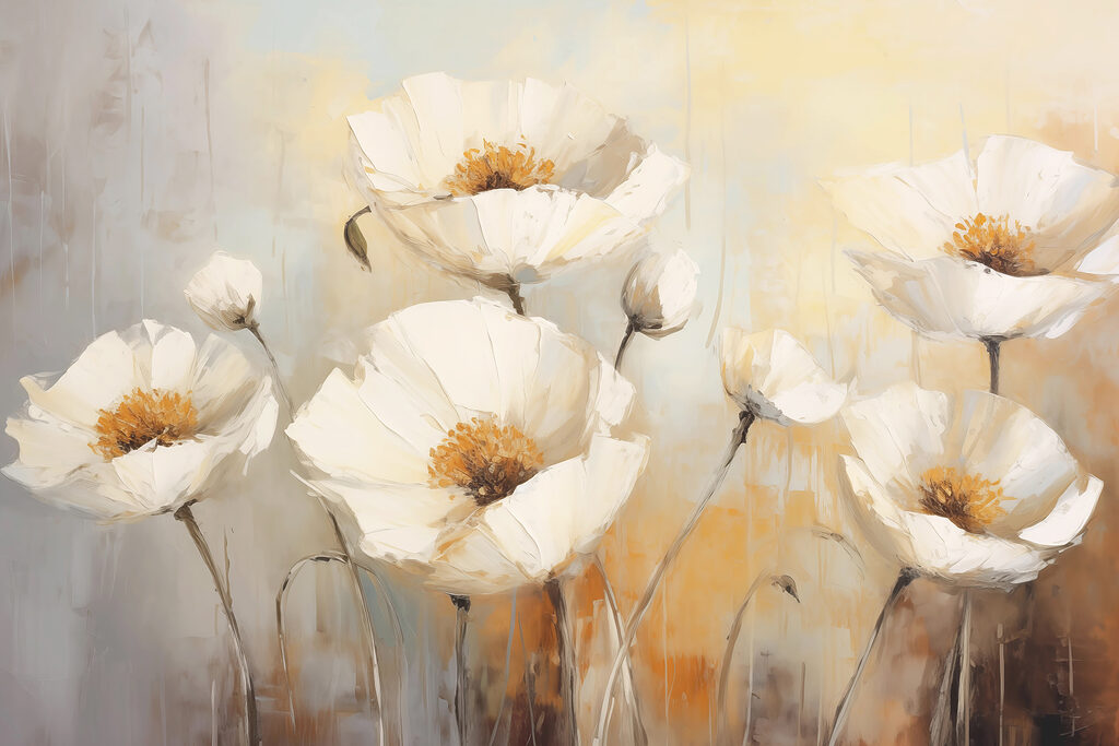 Schilderij van witte bloemen Schilderij van witte bloemen