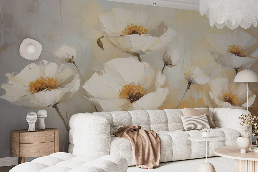 Schilderij van witte bloemen