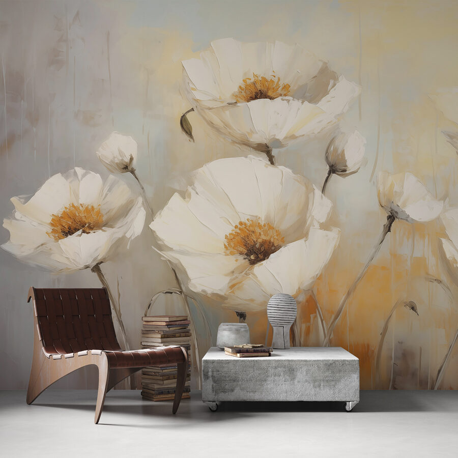 Schilderij van witte bloemen