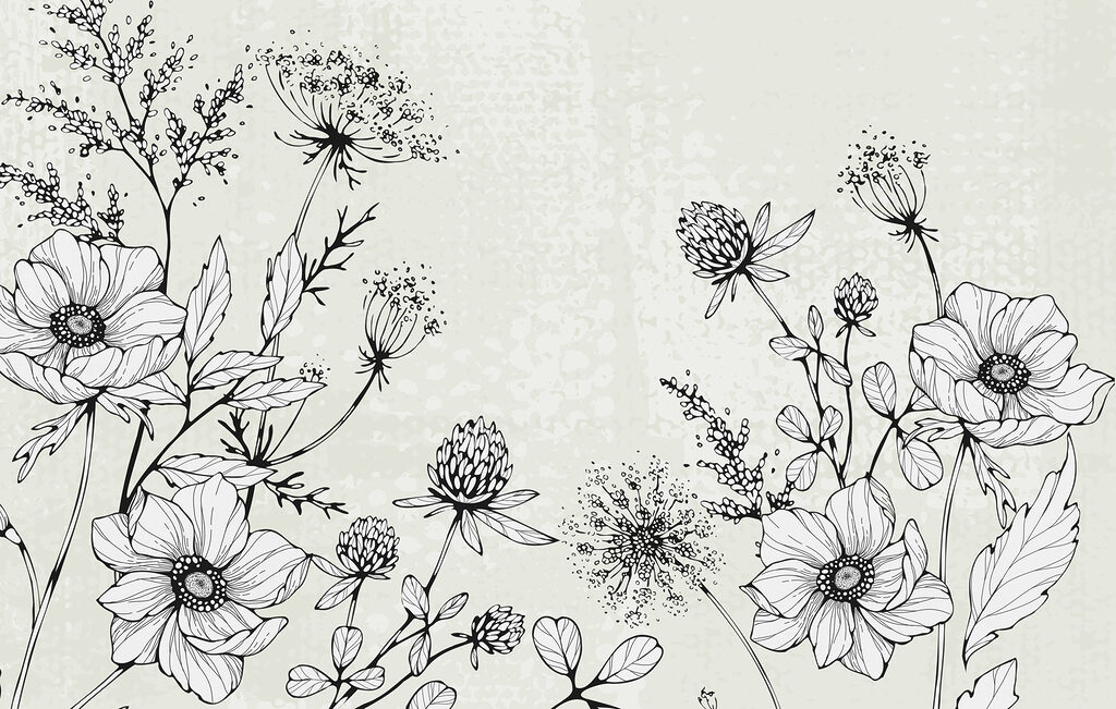 Tekening van bloemen en bladeren Tekening van bloemen en bladeren