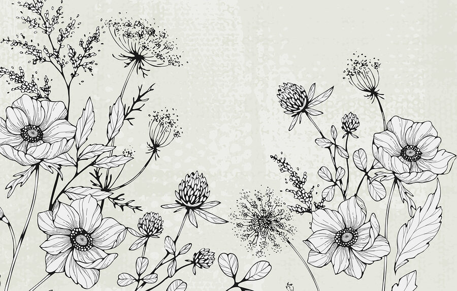 Tekening van bloemen en bladeren