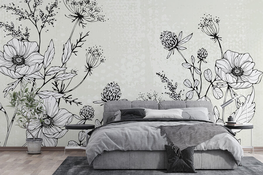 Tekening van bloemen en bladeren