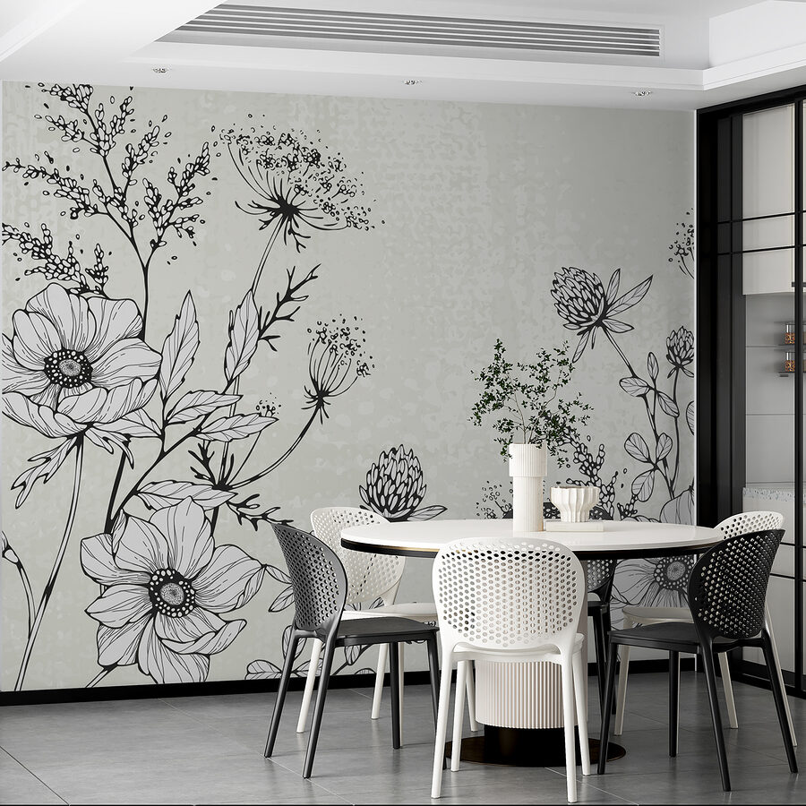 Tekening van bloemen en bladeren