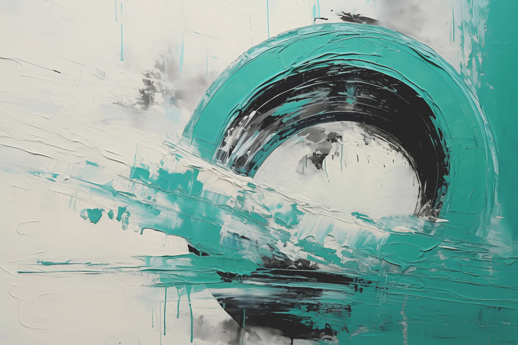 Painting of a circle with black and white paint Painting of a circle with black and white paint