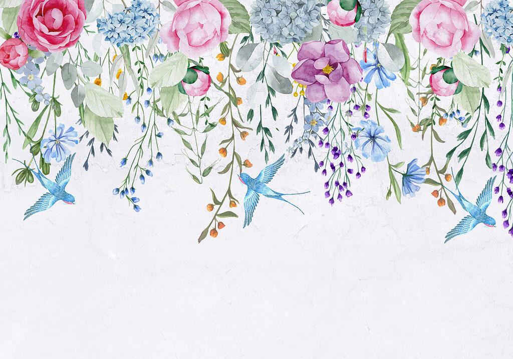 Bloemenrand met bloemen en vogels Bloemenrand met bloemen en vogels