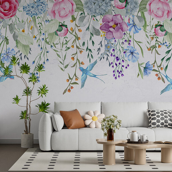Bloemenrand met bloemen en vogels Bloemenrand met bloemen en vogels