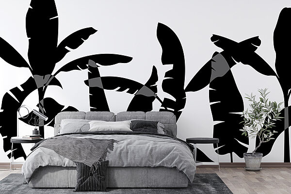 Zwart silhouet van een bananenblad Zwart silhouet van een bananenblad