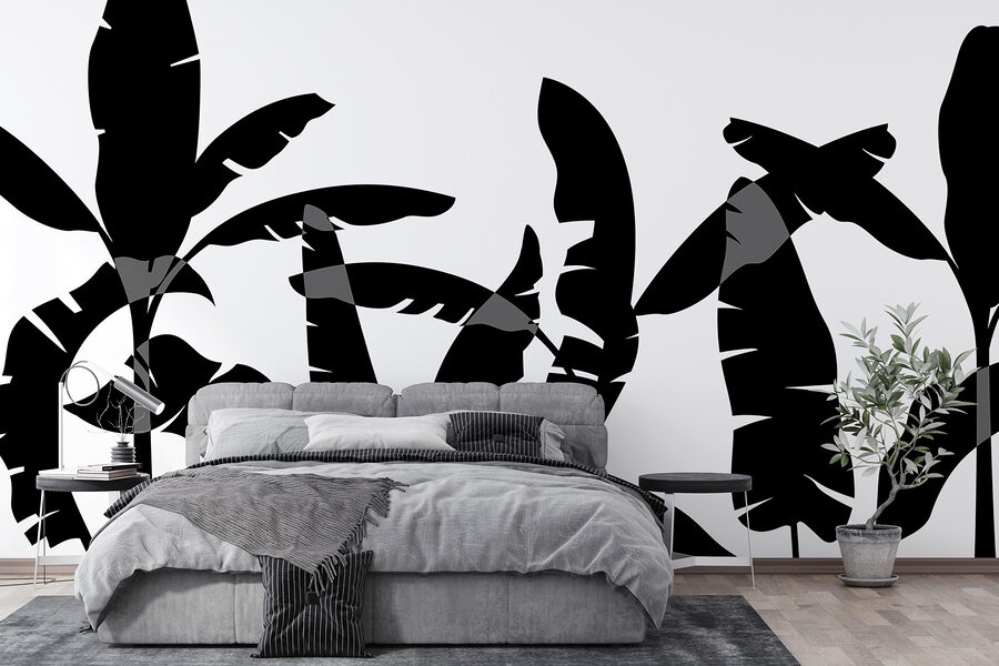 Zwart silhouet van een bananenblad Zwart silhouet van een bananenblad