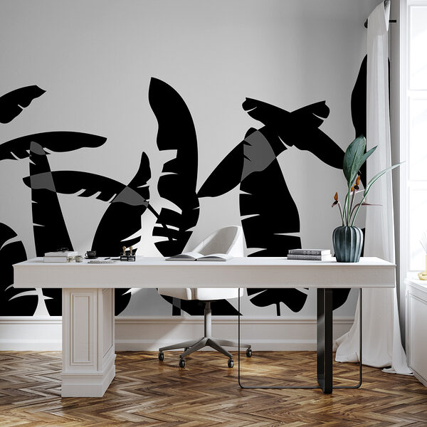 Zwart silhouet van een bananenblad Zwart silhouet van een bananenblad