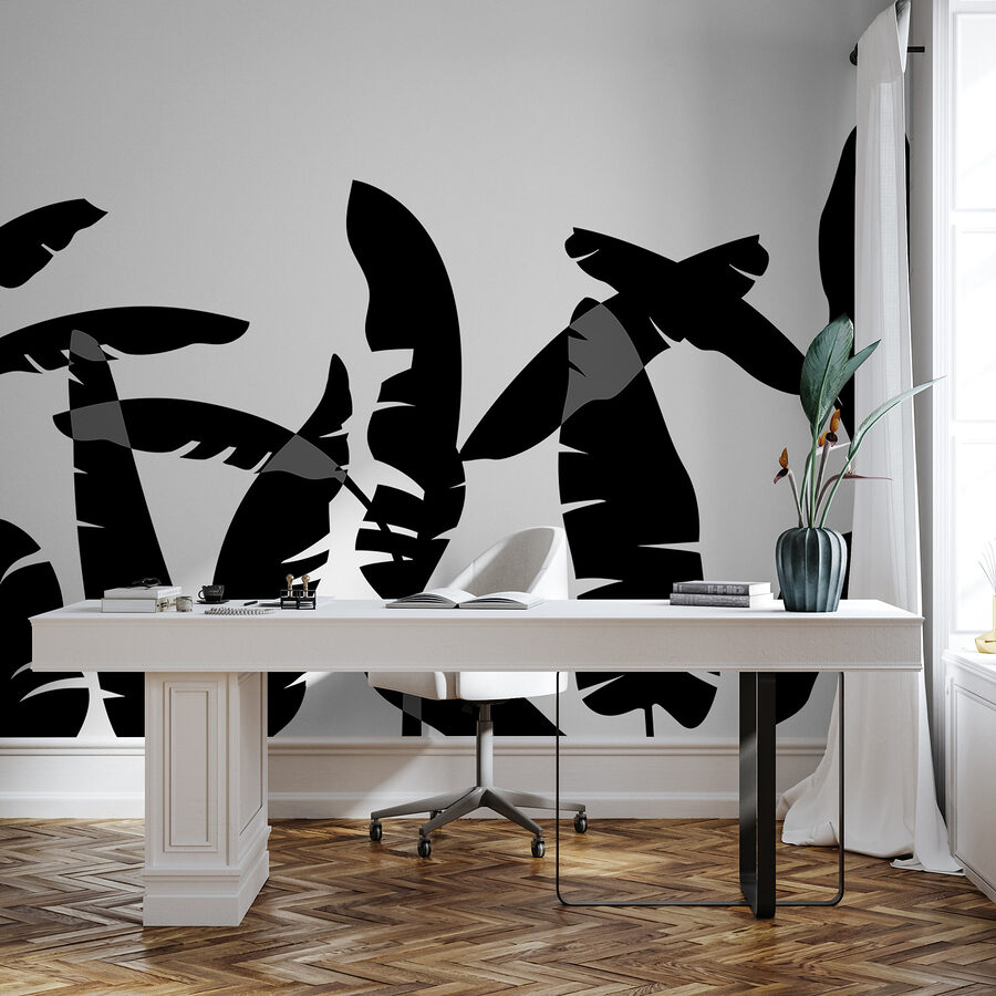 Zwart silhouet van een bananenblad Zwart silhouet van een bananenblad