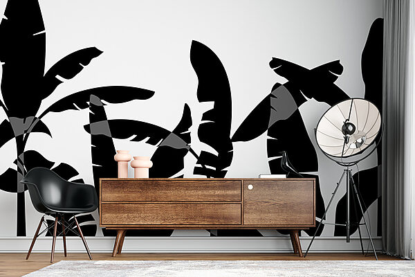 Zwart silhouet van een bananenblad Zwart silhouet van een bananenblad