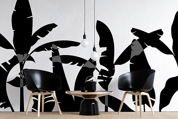Zwart silhouet van een bananenblad Zwart silhouet van een bananenblad