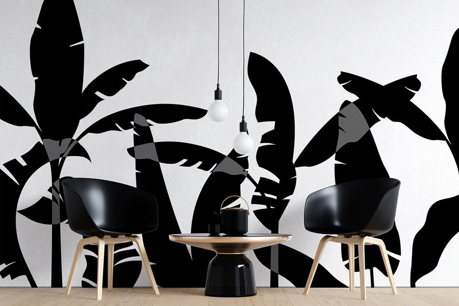 Zwart silhouet van een bananenblad Zwart silhouet van een bananenblad
