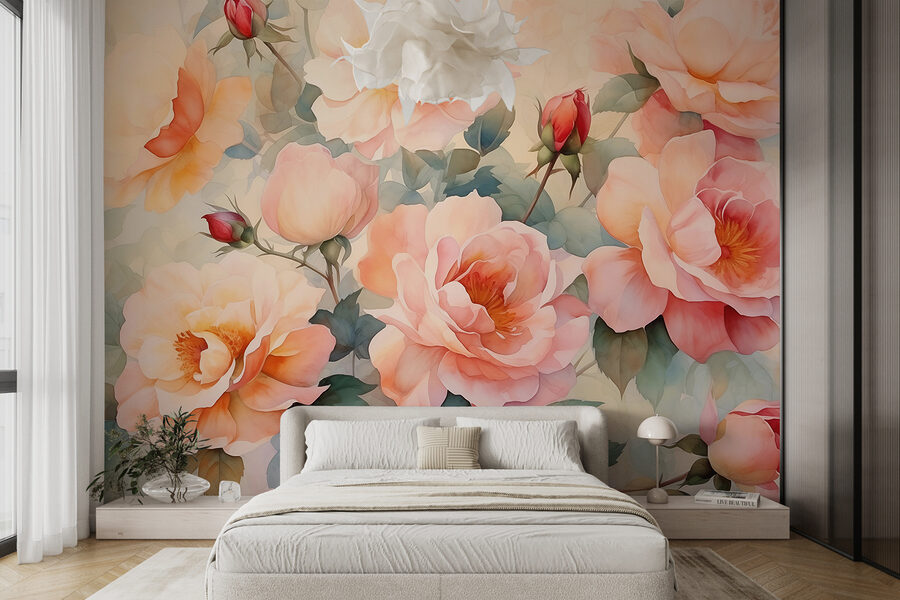 Schilderij van bloemen op een muur