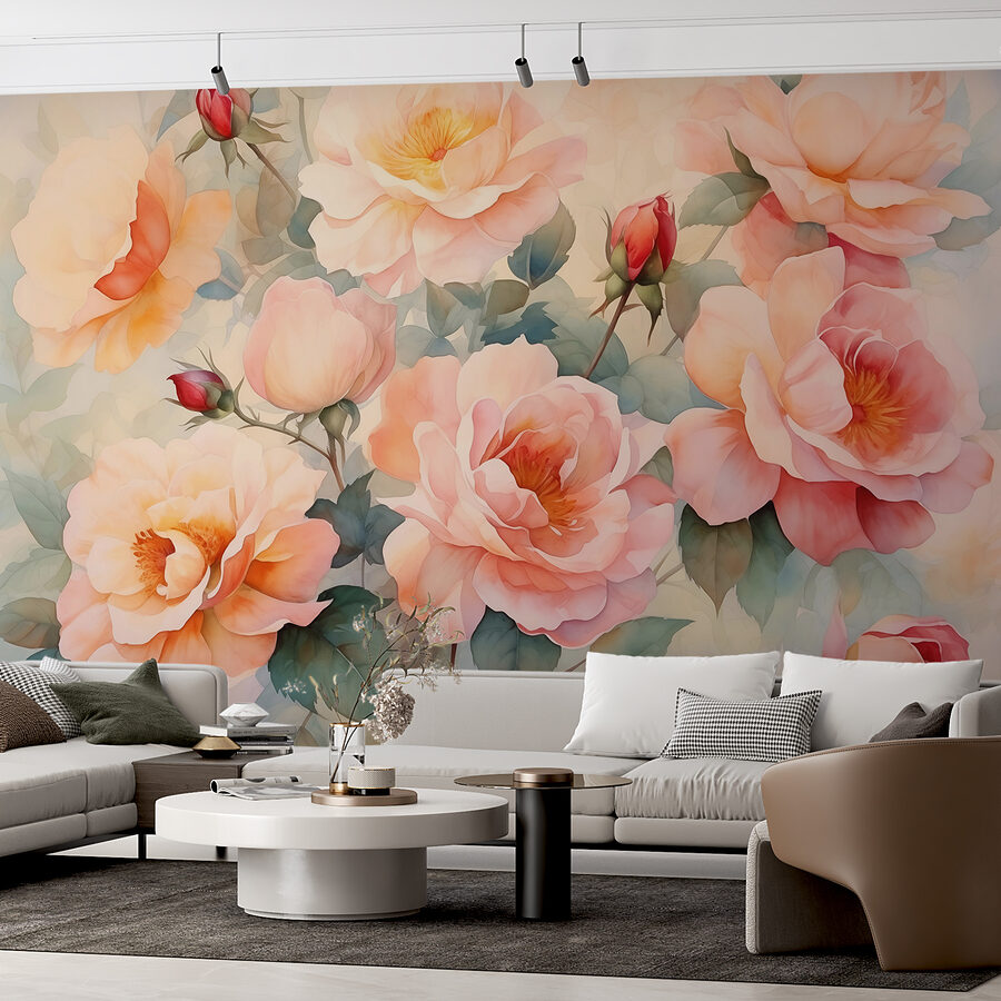 Schilderij van bloemen op een muur