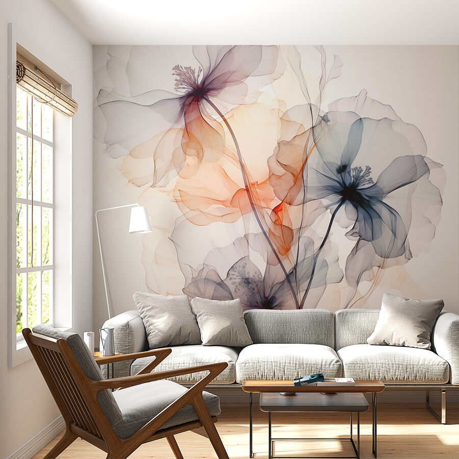Fotobehang Groep bloemen met verschillende kleuren