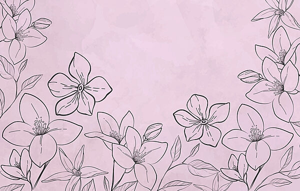 Tekening van bloemen op een roze achtergrond Tekening van bloemen op een roze achtergrond