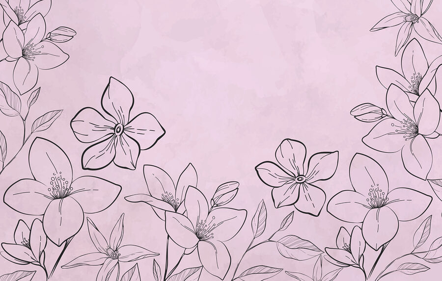 Tekening van bloemen op een roze achtergrond Tekening van bloemen op een roze achtergrond