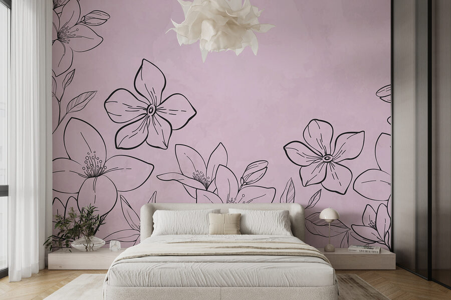 Tekening van bloemen op een roze achtergrond Tekening van bloemen op een roze achtergrond