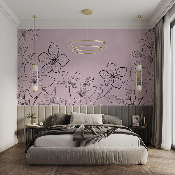Tekening van bloemen op een roze achtergrond Tekening van bloemen op een roze achtergrond