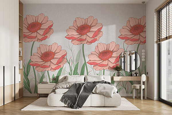 Groep roze bloemen met groene bladeren Groep roze bloemen met groene bladeren