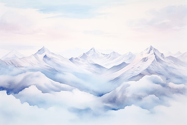 Aquarel van bergen en wolken Aquarel van bergen en wolken