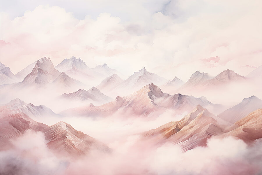 Schilderij van bergen en wolken