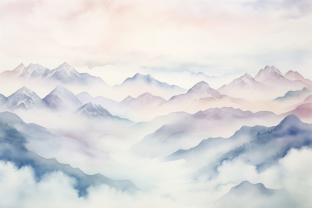 Schilderij van bergen en wolken Schilderij van bergen en wolken