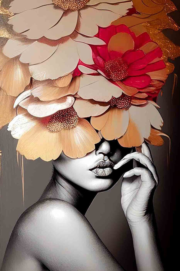 Vrouw met bloemen op haar hoofd Vrouw met bloemen op haar hoofd