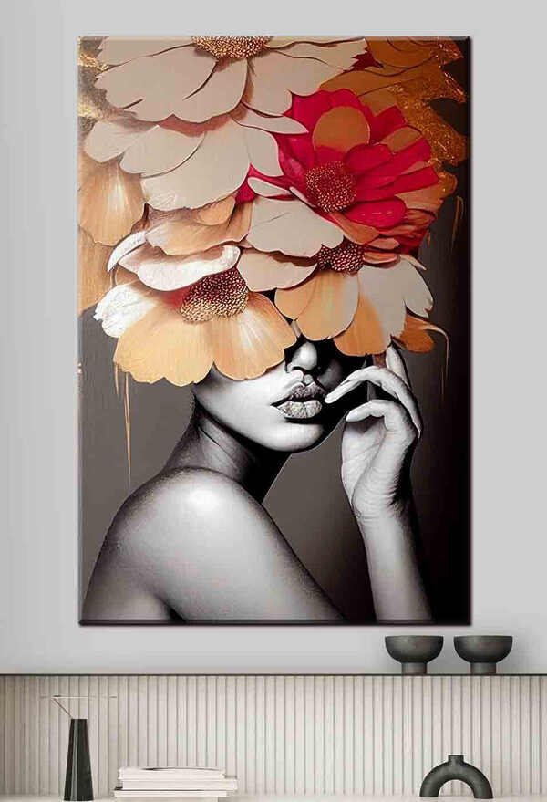 Vrouw met bloemen op haar hoofd Vrouw met bloemen op haar hoofd