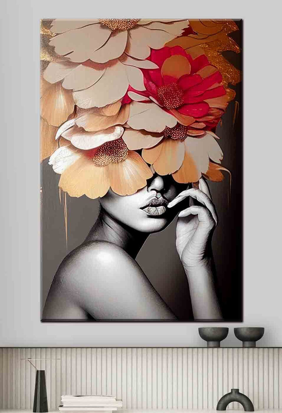 Vrouw met bloemen op haar hoofd