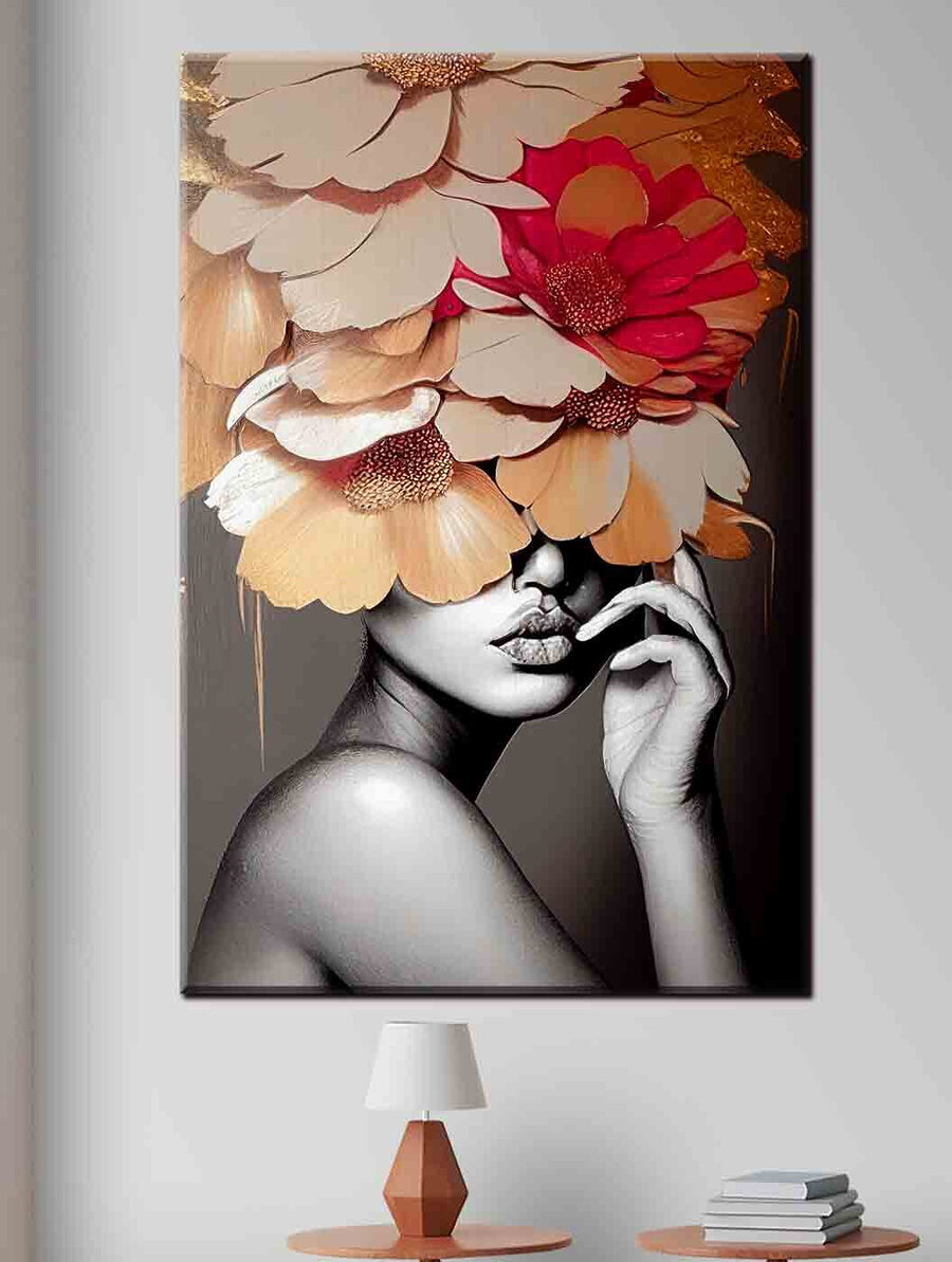 Vrouw met bloemen op haar hoofd