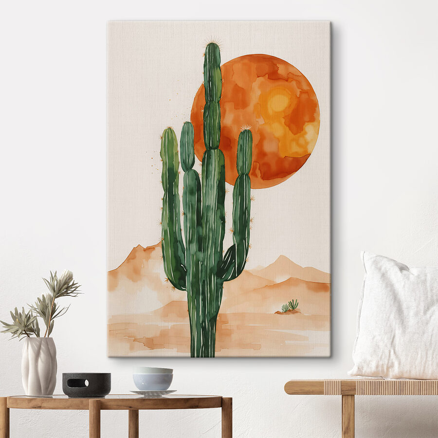 Schilderij van een cactus en een zon