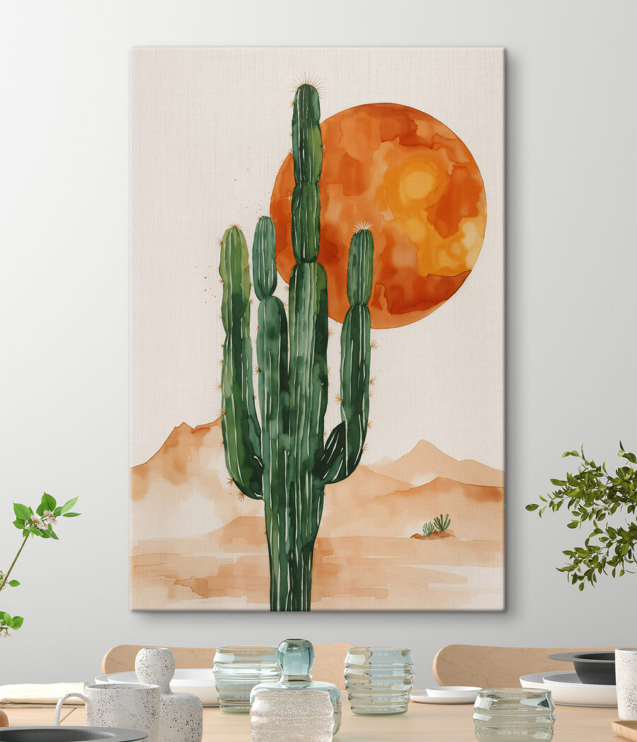 Schilderij van een cactus en een zon