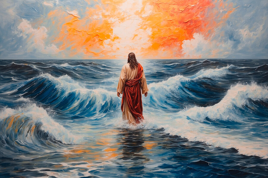 Schilderij van een man in het water