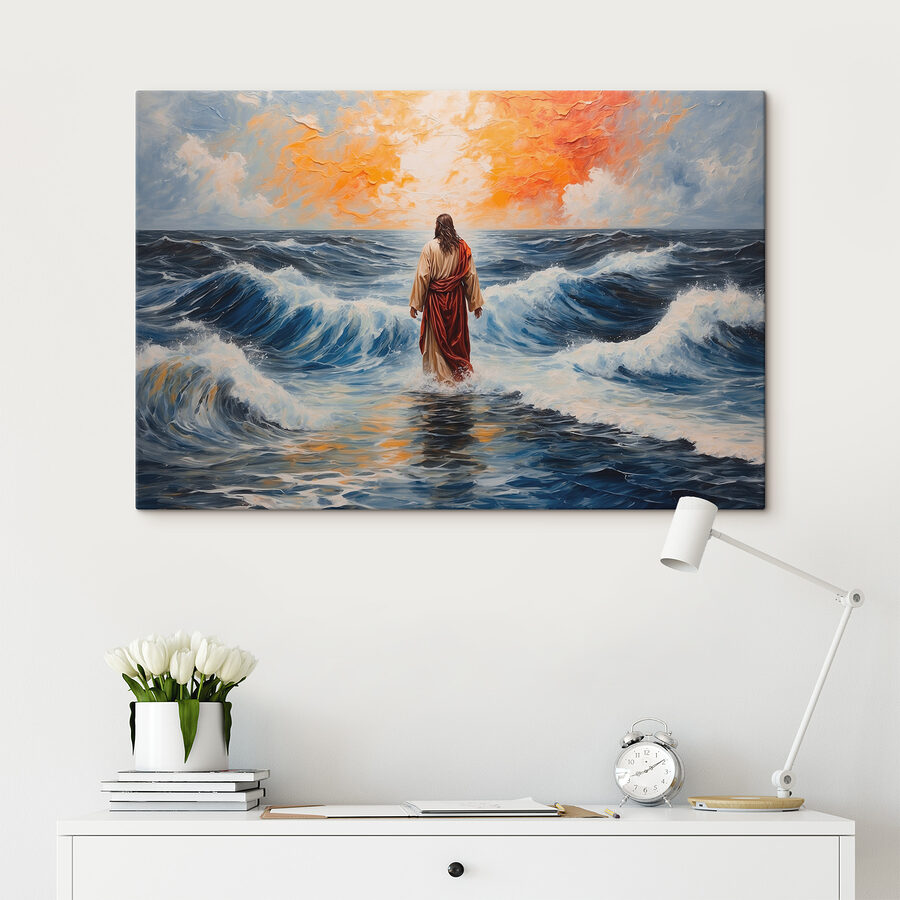 Schilderij van een man in het water