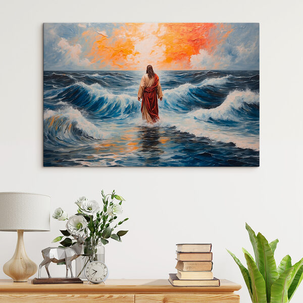 Schilderij van een man in het water Schilderij van een man in het water