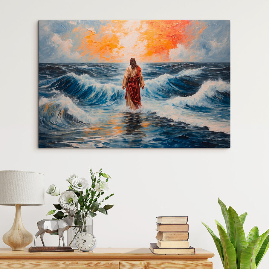 Schilderij van een man in het water