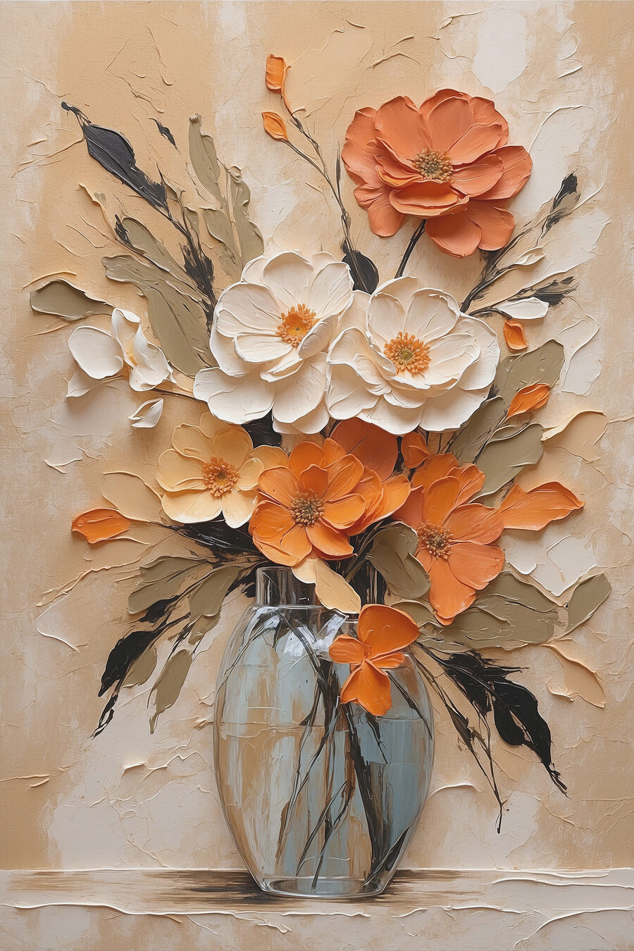 Schilderij van bloemen in een vaas