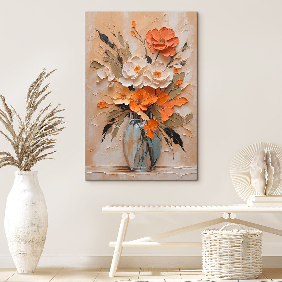 Schilderij van bloemen in een vaas