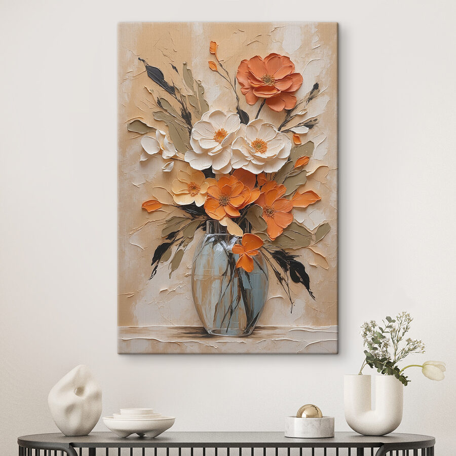 Schilderij van bloemen in een vaas