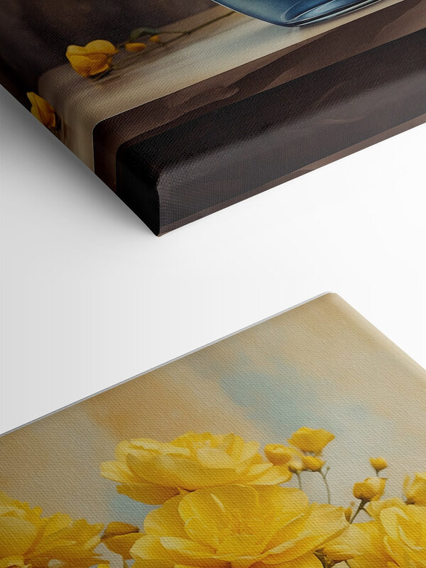 Blauwe vaas met gele bloemen Blauwe vaas met gele bloemen