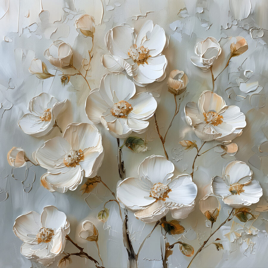 Schilderij van witte bloemen