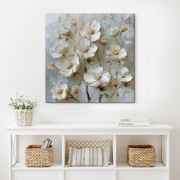 Schilderij van witte bloemen Schilderij van witte bloemen