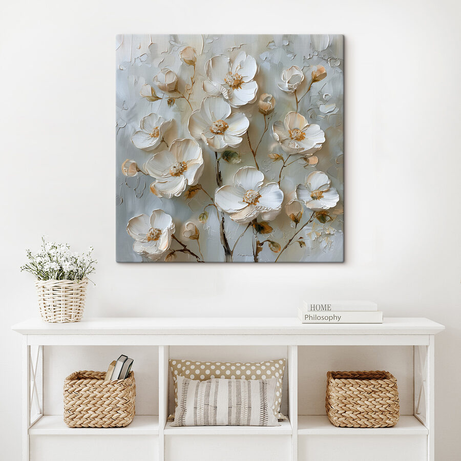 Schilderij van witte bloemen