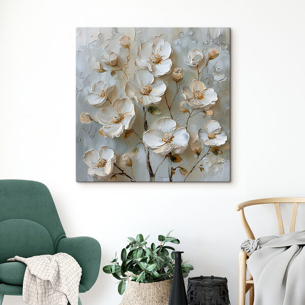 Schilderij van witte bloemen Schilderij van witte bloemen