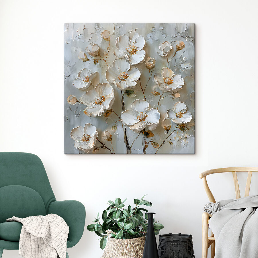 Schilderij van witte bloemen