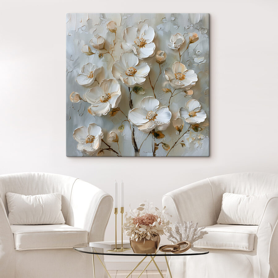 Schilderij van witte bloemen