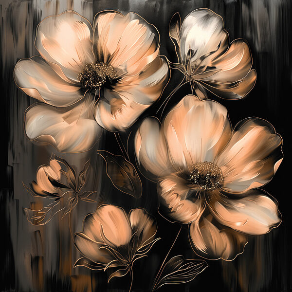 Schilderij van bloemen op zwarte achtergrond Schilderij van bloemen op zwarte achtergrond