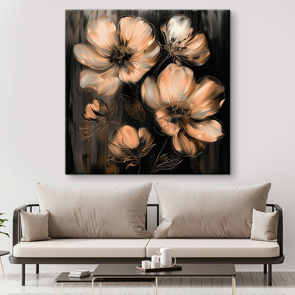 Schilderij van bloemen op zwarte achtergrond Schilderij van bloemen op zwarte achtergrond